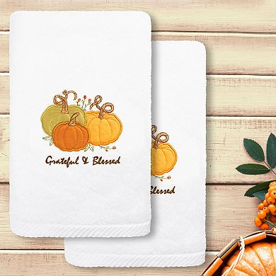 Linum Home Textiles Grateful & Blessed Embroidered Luxury Turkish Cotton 2-pack Hand Towel Set