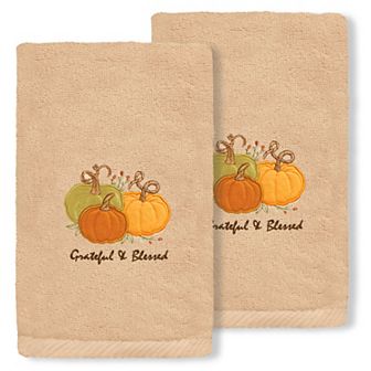 Linum Home Textiles Grateful & Blessed Embroidered Luxury Turkish Cotton 2-pack Hand Towel Set