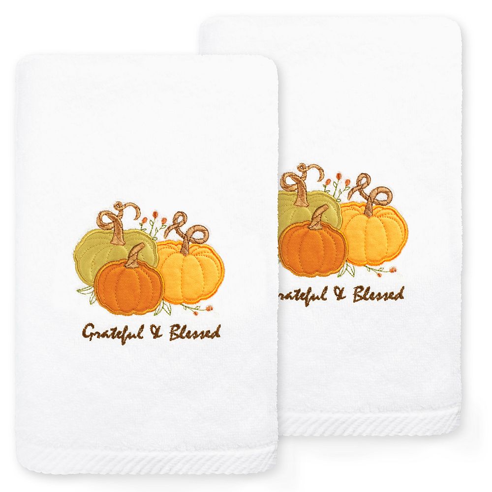 Linum Home Textiles Grateful & Blessed Embroidered Luxury Turkish Cotton 2-pack Hand Towel Set - White