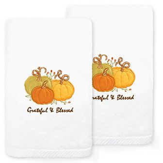 Linum Home Textiles Grateful & Blessed Embroidered Luxury Turkish Cotton 2-pack Hand Towel Set