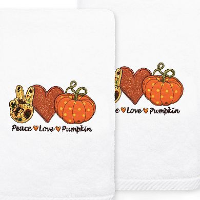 Linum Home Textiles Peace*Love*Pumpkin Embroidered Luxury Turkish Cotton 2-pack Hand Towel Set