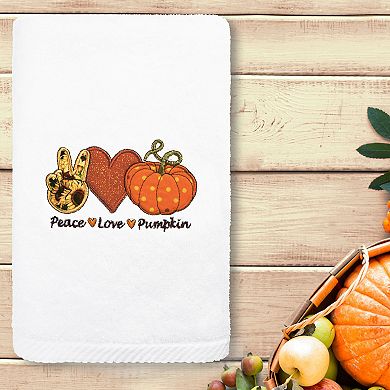 Linum Home Textiles Peace*Love*Pumpkin Embroidered Luxury Turkish Cotton Hand Towel
