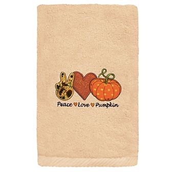 Linum Home Textiles Peace, Love, Pumpkin Embroidered Luxury Turkish Cotton Hand Towel