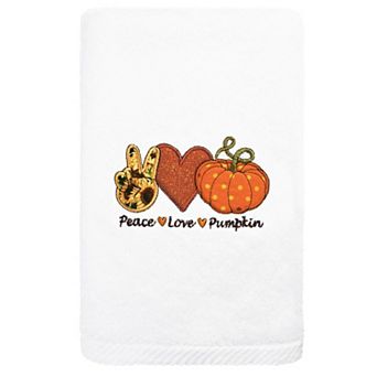 Linum Home Textiles Peace, Love, Pumpkin Embroidered Luxury Turkish Cotton Hand Towel