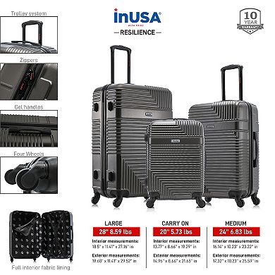 InUSA Resilience 3-Piece Hardside Spinner Luggage Set