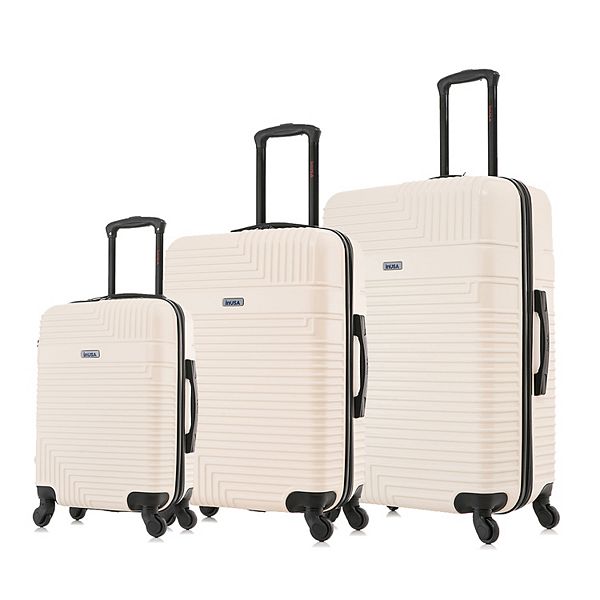 InUSA Resilience Lightweight Hardside Checked Spinner Luggage Set 3pc - Beige