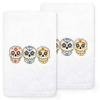 Linum Home Textiles Skulls Embroidered Luxury Turkish Cotton 2-pack Hand Towel Set