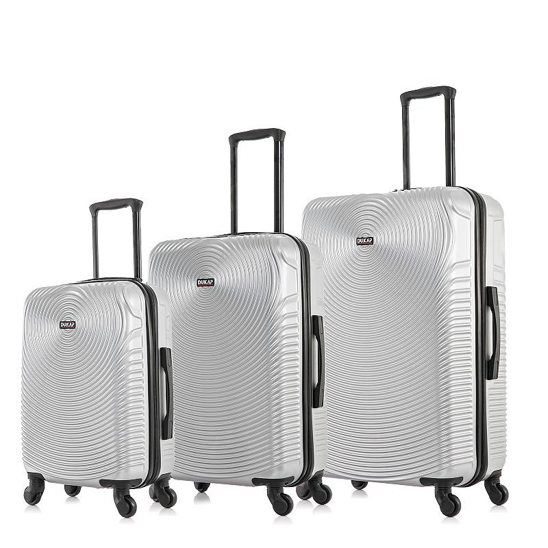 Dukap Inception 3-Piece Hardside Spinner Luggage Set, Silver, 3 Pc Set