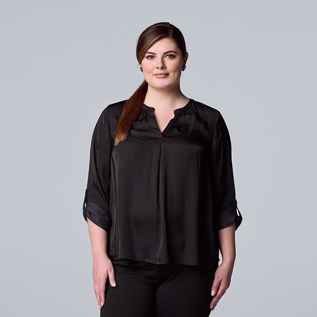 Plus Size Simply Vera Vera Wang Roll-Tab Popover Top