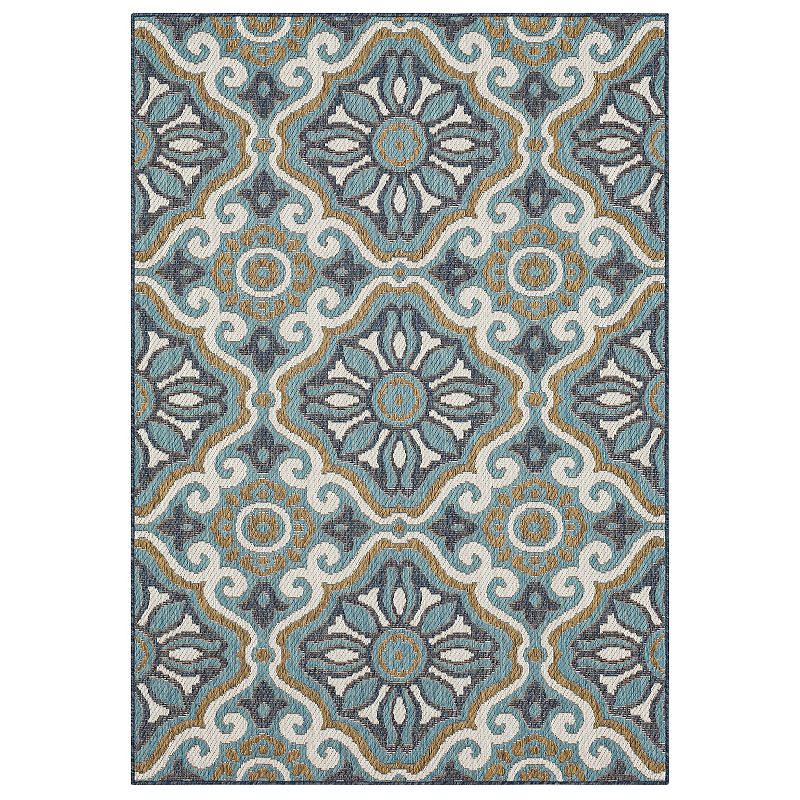 Mohawk Home Portugal Tile Indoor Outdoor Accent Area Rug, Blue, 4X5.5 Ft