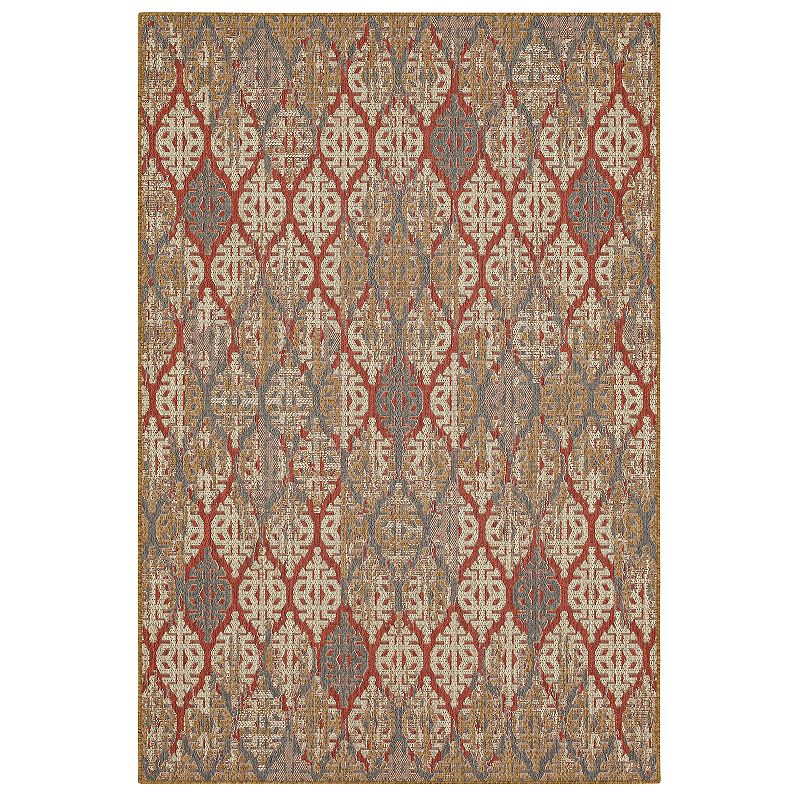Mohawk Home Stamped Ikat Indoor Outdoor Accent Area Rug, Red, 4X5.5 Ft