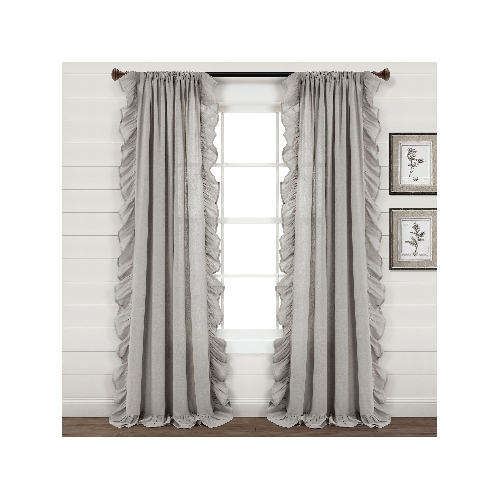 Lush Decor Linen Ruffle Window Curtain Panel, Light Gray