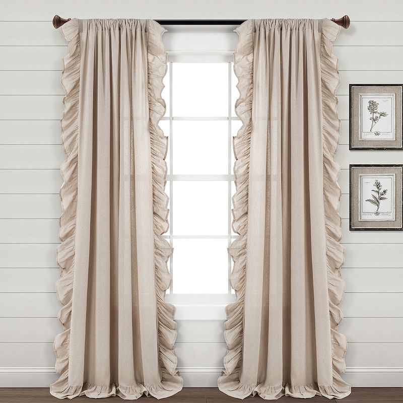 95"x54" Linen Ruffle Window Curtain Panels Beige - Lush Décor