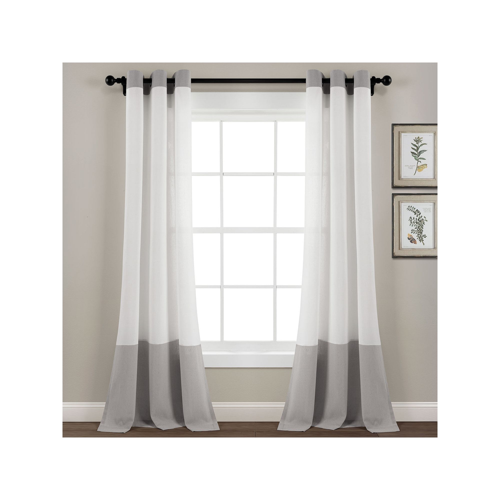 Lush Decor Faux Linen Grommet Colorblock Window Curtain Panel, Gray White