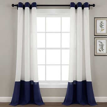 Lush Decor Faux Linen Grommet Colorblock Window Curtain Panel