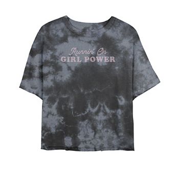 Juniors' "Runnin' On Girl Power" Bombard Wash Crop Tee