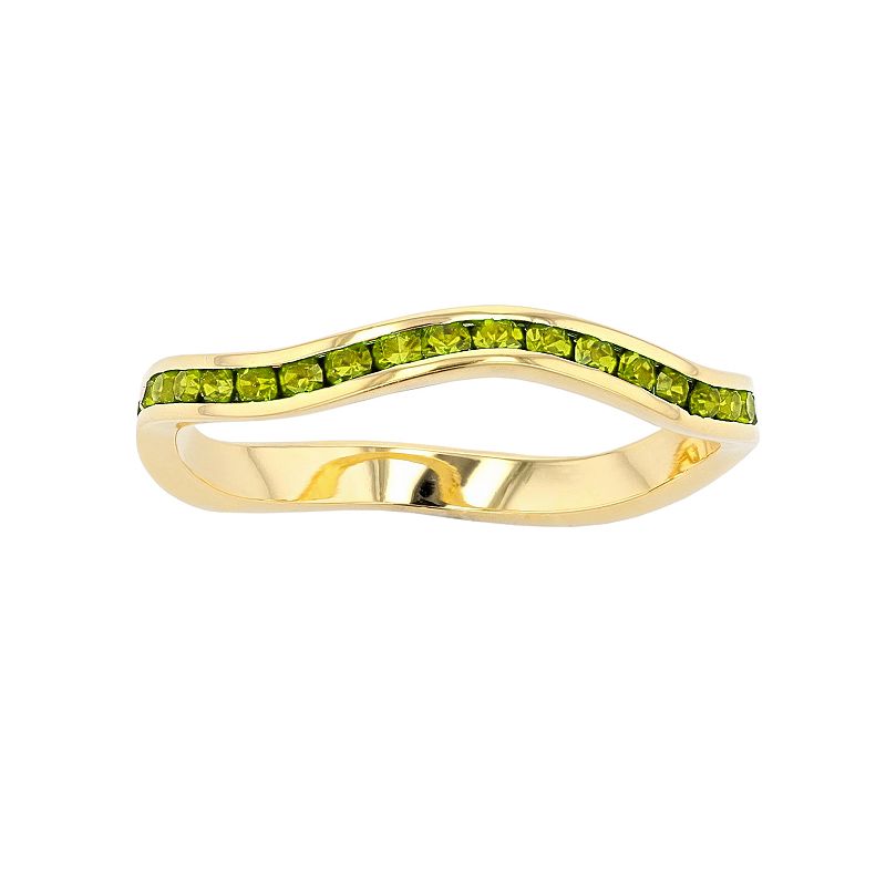 18k Gold Over Silver Birthstone Crystal Wave Ring, Womens, Size: 9, Green