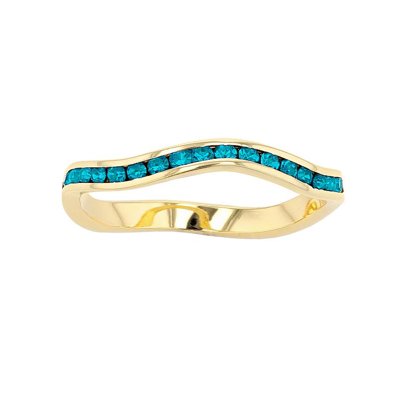 18k Gold Over Silver Birthstone Crystal Wave Ring, Womens, Size: 5, Blue