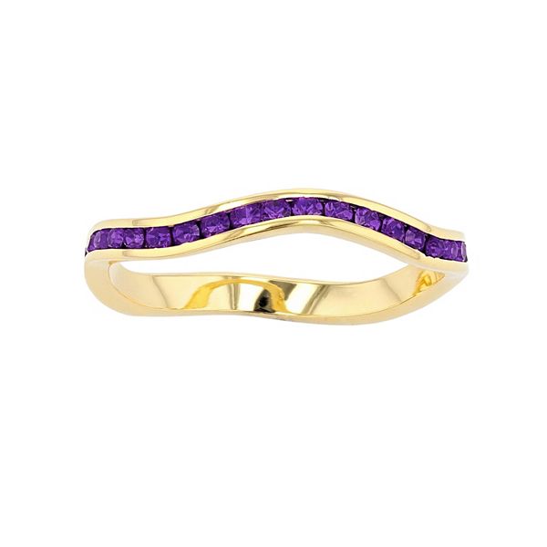 Traditions 18k Gold Over Silver Birthstone Crystal Wave Ring - Gold Over Sterling Feb (10)