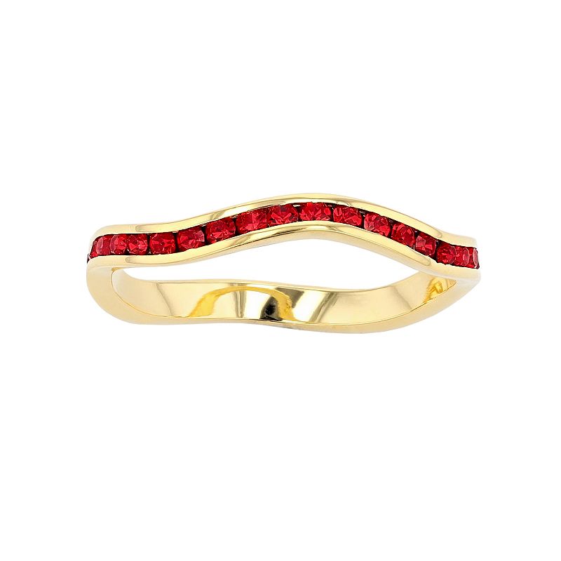18k Gold Over Silver Birthstone Crystal Wave Ring, Womens, Red