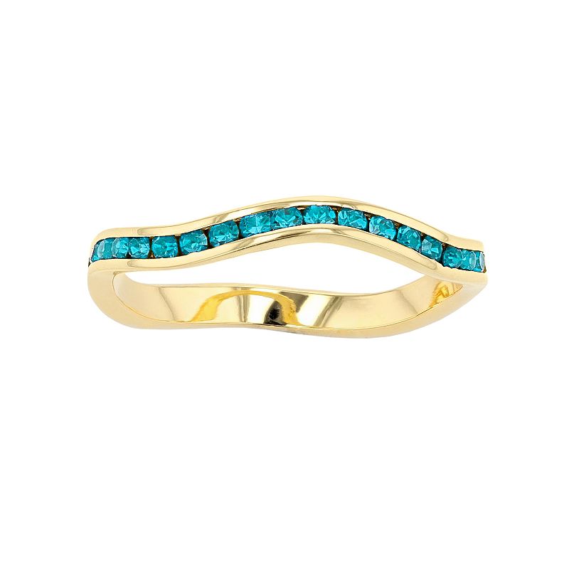 18k Gold Over Silver Birthstone Crystal Wave Ring, Womens, Size: 10, Turqu