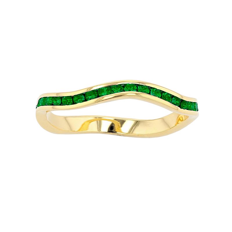 18k Gold Over Silver Birthstone Crystal Wave Ring, Womens, Size: 6, Green