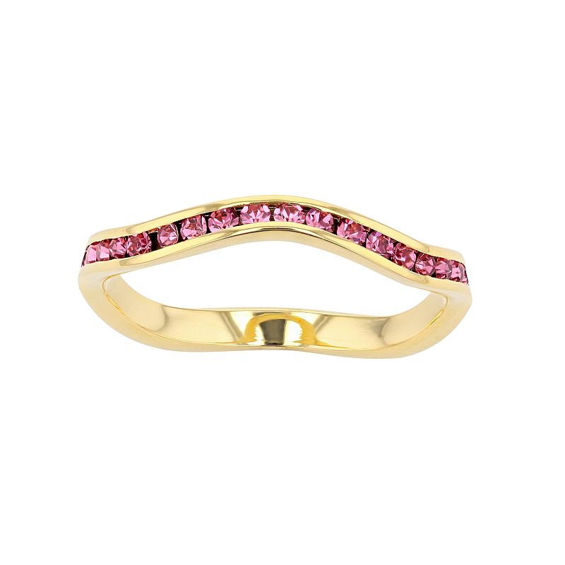 18k Gold Over Silver Birthstone Crystal Wave Ring, Womens, Size: 6, Pink
