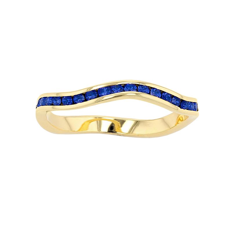 18k Gold Over Silver Birthstone Crystal Wave Ring, Womens, Size: 5, Blue
