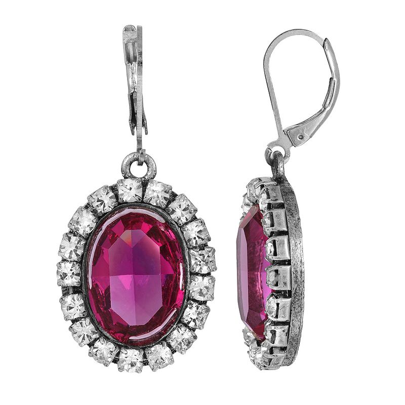 1928 Silver Tone Crystal Oval Halo Drop Earrings, Womens, Purple