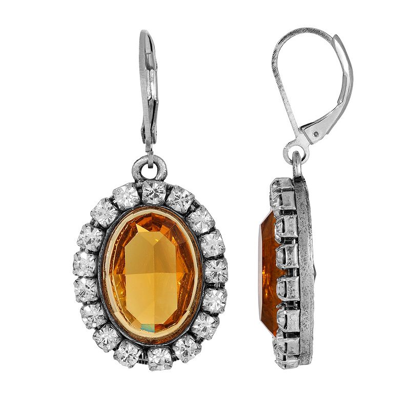 1928 Silver Tone Crystal Oval Halo Drop Earrings, Womens, Yellow