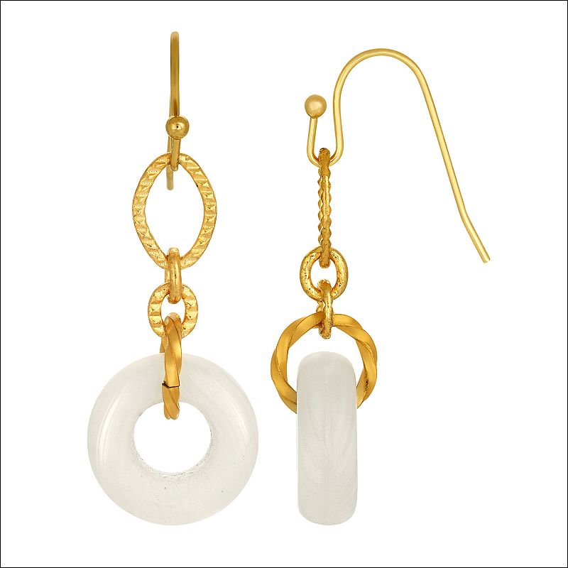 1928 Gold Tone Link Glass Open Circle Drop Earrings, Womens, White