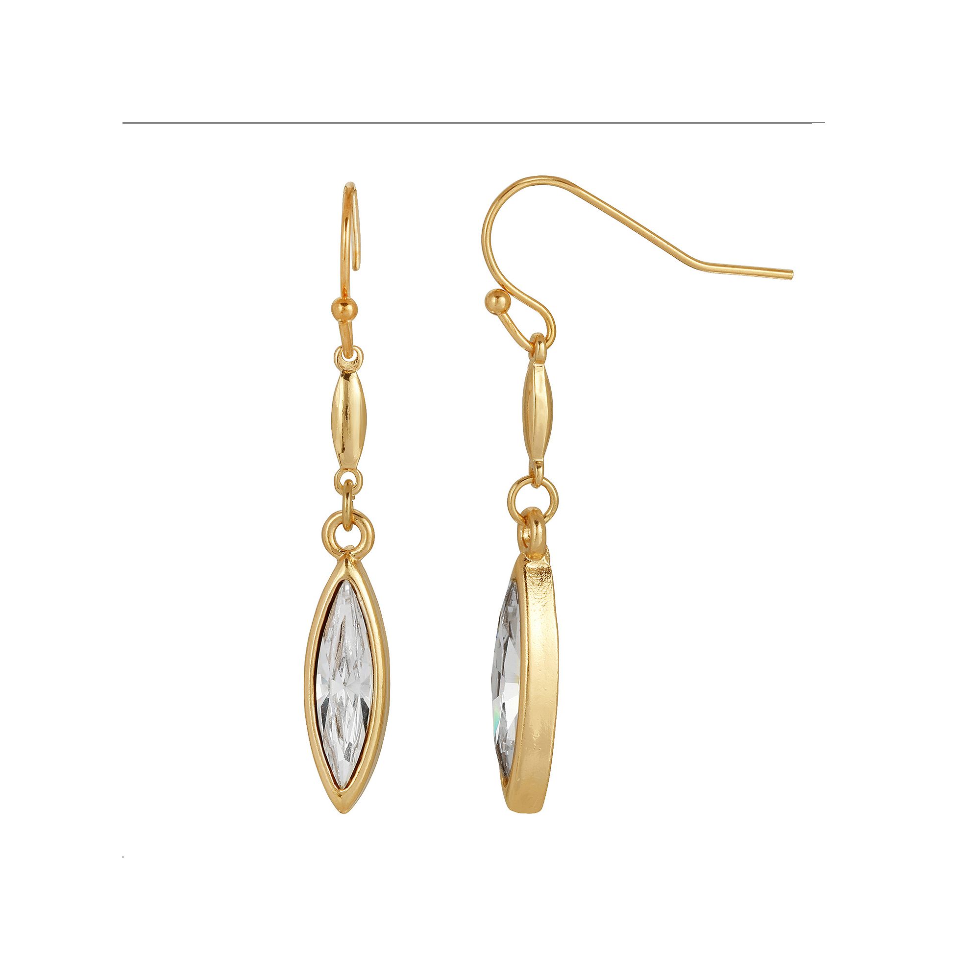 1928 Gold Tone Crystal Navette Drop Earrings, Womens, Clear