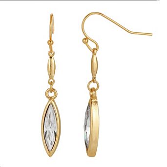 1928 Gold Tone Crystal Navette Drop Earrings