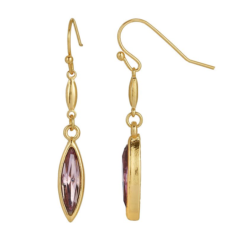 1928 Gold Tone Crystal Navette Drop Earrings, Womens, Purple