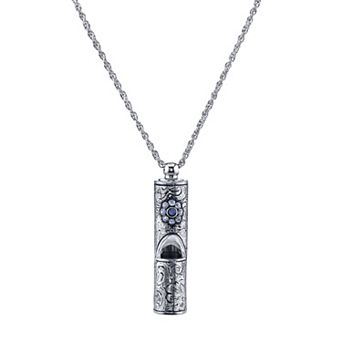 1928 Antiqued Pewter Whistle with Blue Flower Necklace