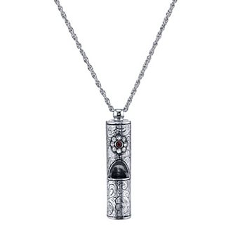 1928 Antiqued Pewter Whistle with Blue Flower Necklace