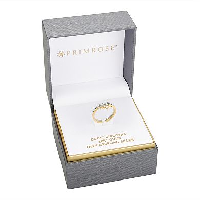 PRIMROSE Sterling Silver Opal Solitaire Ring & 18k Gold Over Silver Cubic Zirconia V-Shaped Stackable Ring Duo Set