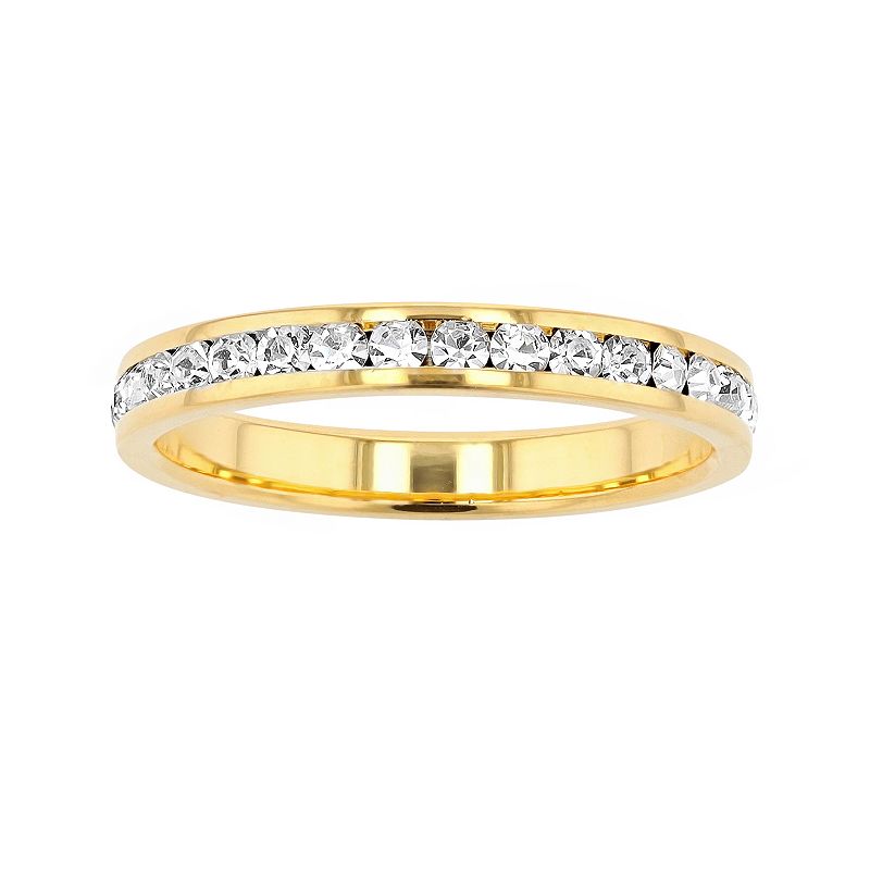 Traditions Jewelry Company 18k Gold Over Silver Birthstone Crystal Eternity Ring, Women's, Size: 5, 18k Gold Plated April