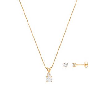 PRIMROSE Sterling Silver Cubic Zirconia Teardrop Pendant & Stud Earring Set