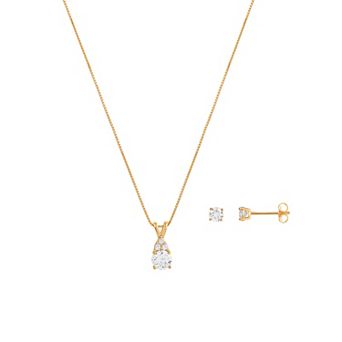 PRIMROSE Sterling Silver Cubic Zirconia Teardrop Pendant & Stud Earring Set