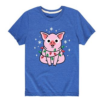 Boys 8-20 Christmas Pig In Lights Graphic Tee