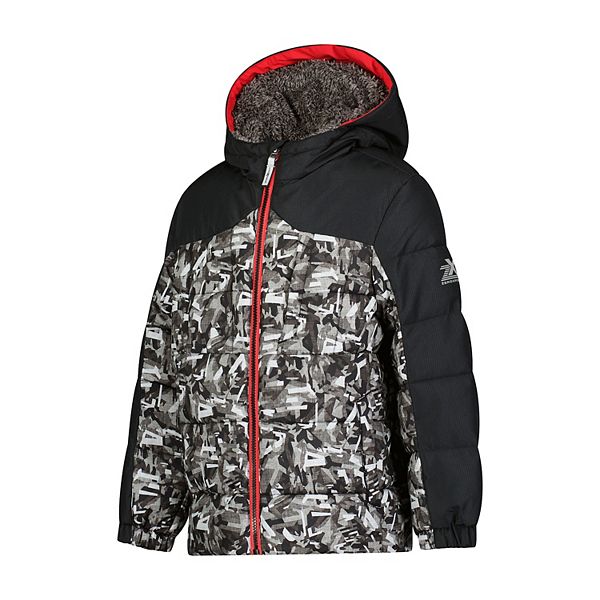 Boys 4-20 ZeroXposur Magnetic Puffer Heavyweight Hooded Jacket - Black Geo (L (10/12))