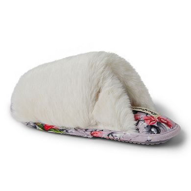 Dearfoams Louise Faux Fur Cross Band Women's Slide Slippers with Sleep Mask