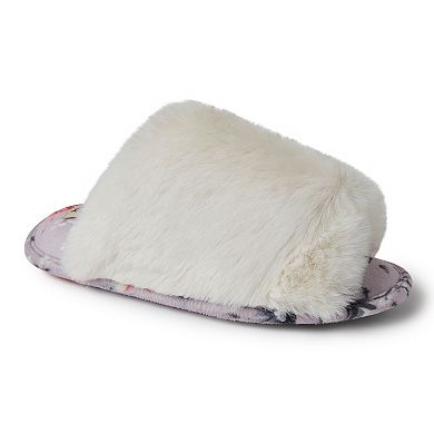 Dearfoams Louise Faux Fur Cross Band Women's Slide Slippers with Sleep Mask