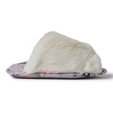 Dearfoams Louise Faux Fur Cross Band Women's Slide Slippers with Sleep Mask