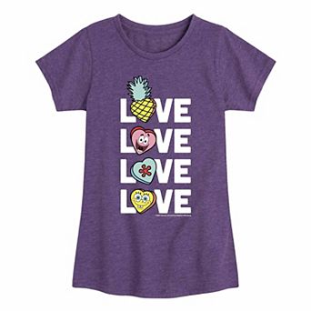 Girls 7-16 Spongebob SquarePants Stacked L's Hearts Graphic Tee