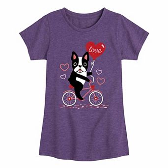 Girls 7-16 Valentines Day Dog Bike Graphic Tee