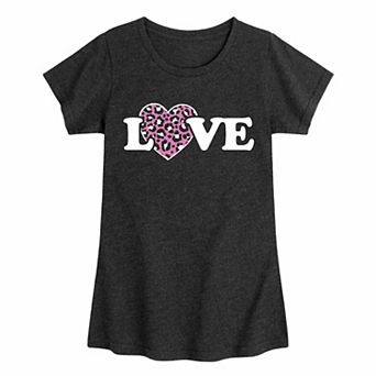 Girls 7-16 Valentine Leopard Love Heart Graphic Tee
