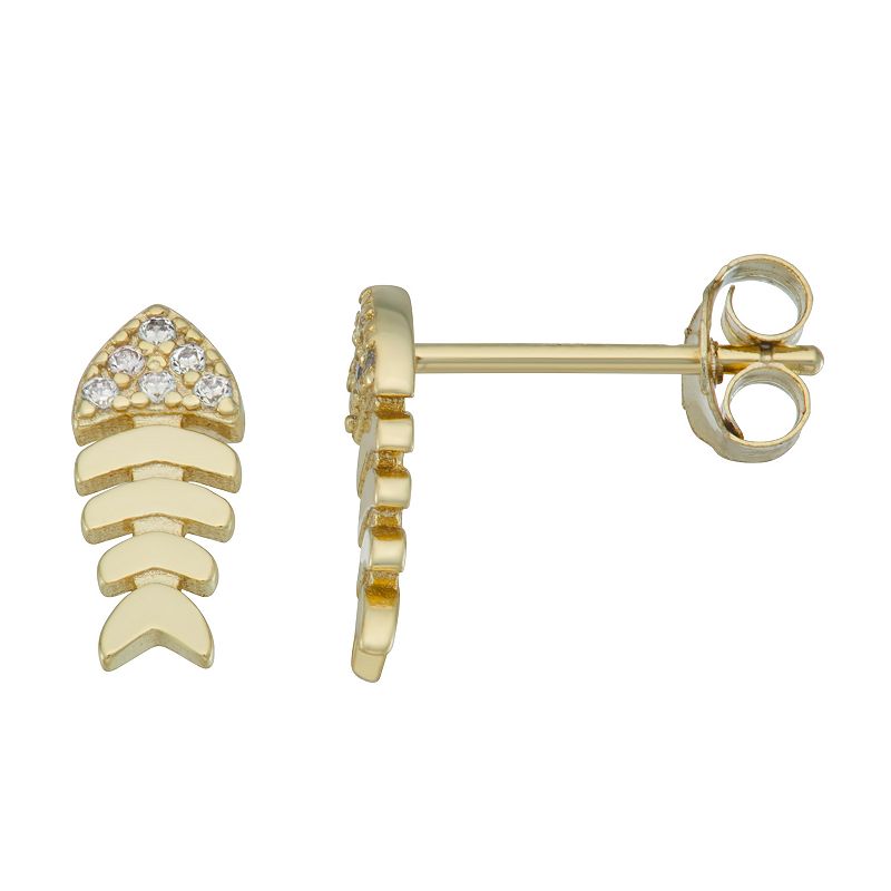 Contessa Di Capri 18k Gold Over Silver Cubic Zirconia Fish Bone Earrings, W