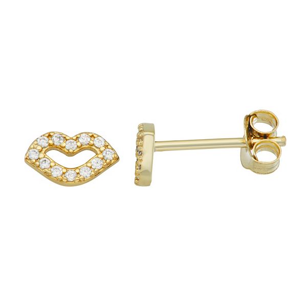 Contessa Di Capri 18k Gold Over Silver Cubic Zirconia Lips Earrings